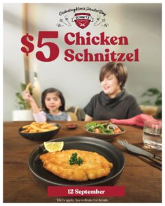 Schnitz Offers $5 Chicken Schnitzels on September 12 for World Schnitzel Day 4 Schnitz Offers $5 Chicken Schnitzels on September 12 for World Schnitzel Day 3