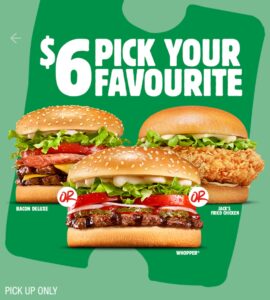 Hungry Jack’s Offers $6 Whopper, Bacon Deluxe or Jack’s Fried Chicken App Reward Until October 12 28 Hungry Jack’s Offers $6 Whopper, Bacon Deluxe or Jack’s Fried Chicken App Reward Until October 12