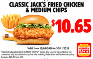 Hungry Jack's Vouchers valid from 15 September to 30 November 2026 11