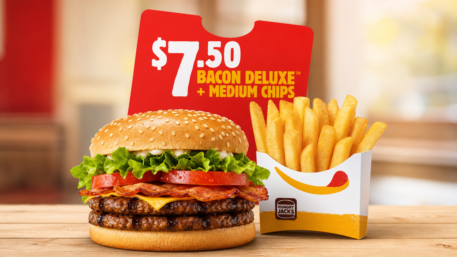 Hungry Jack&rsquo;s $7.50 Bacon Deluxe Medium Chips