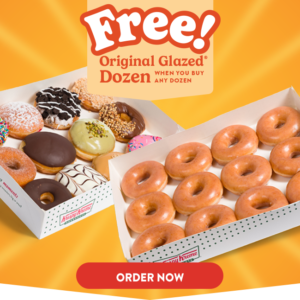 Krispy Kreme Offers Free Original Glazed Dozen with Any Full-Priced Dozen – October 1 Only 1