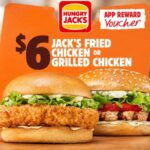Fried and grilled chicken burgers showcased with a $6 deal sign